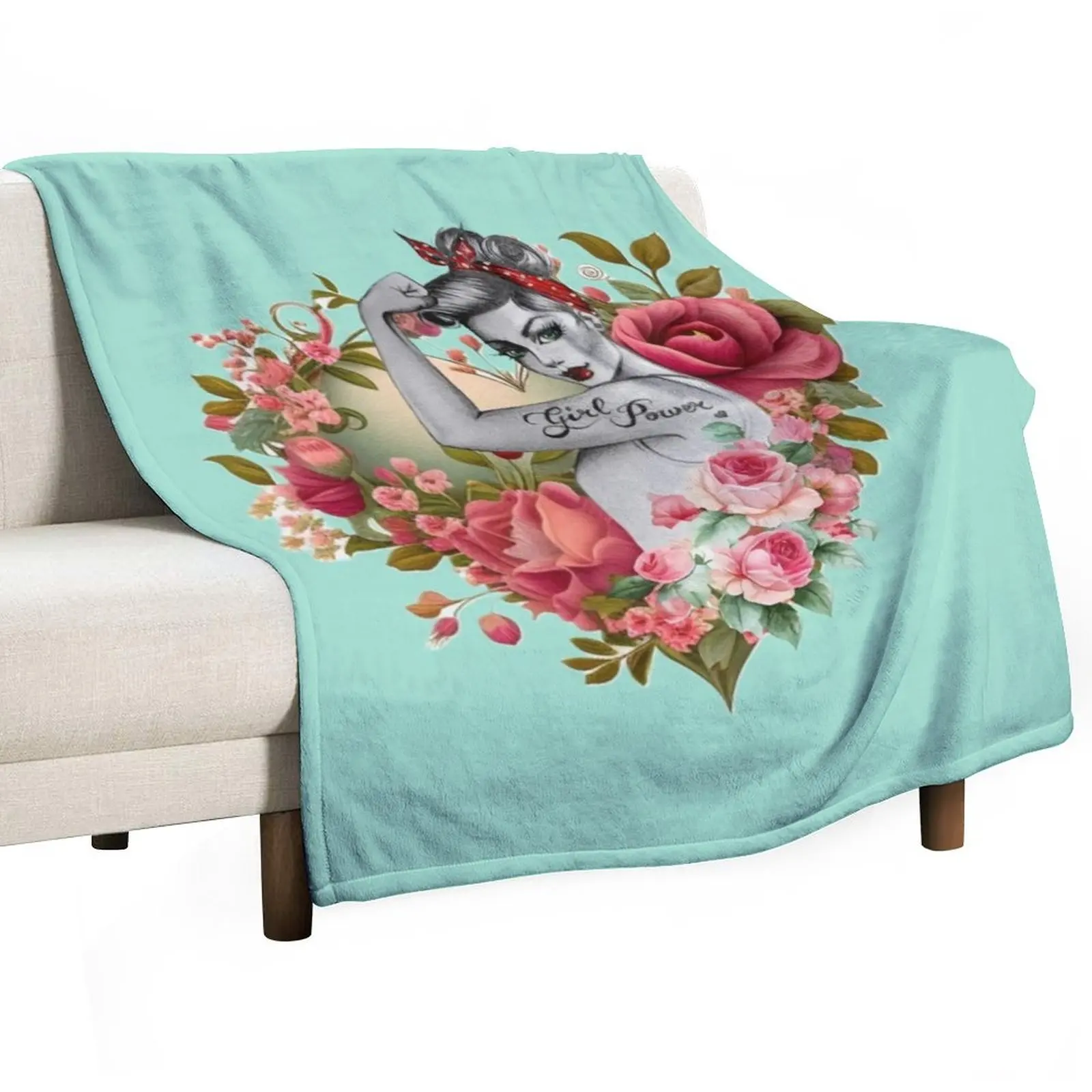 Girl Power by Anne Cha Modern Rosie the Riveter Throw Blanket Decorative Sofa Thermals For Travel Stuffeds Moving Blankets