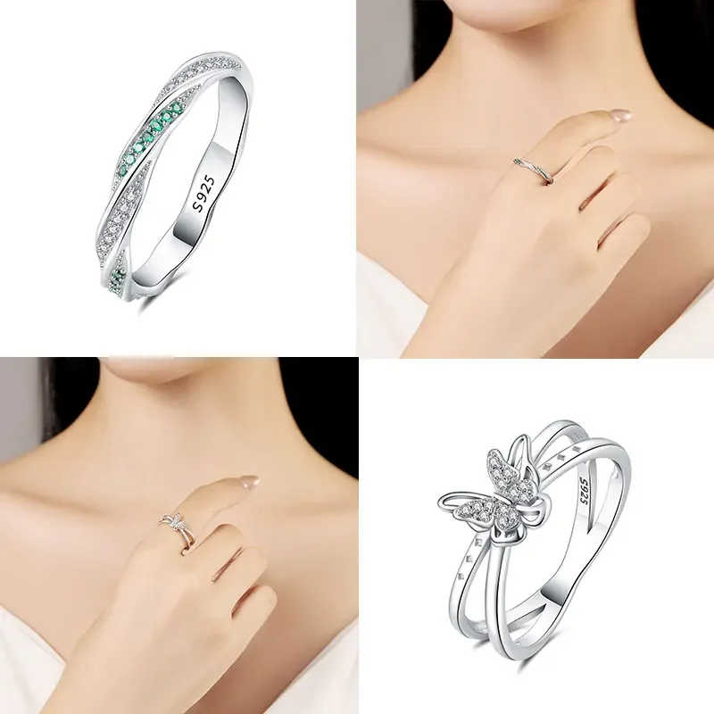 925 Sterling Silver Double Butterfly Rings Women Jewelry Anniversary Birthday Gifts for Mother Wife Girls Size 6-9 Wedding Rings