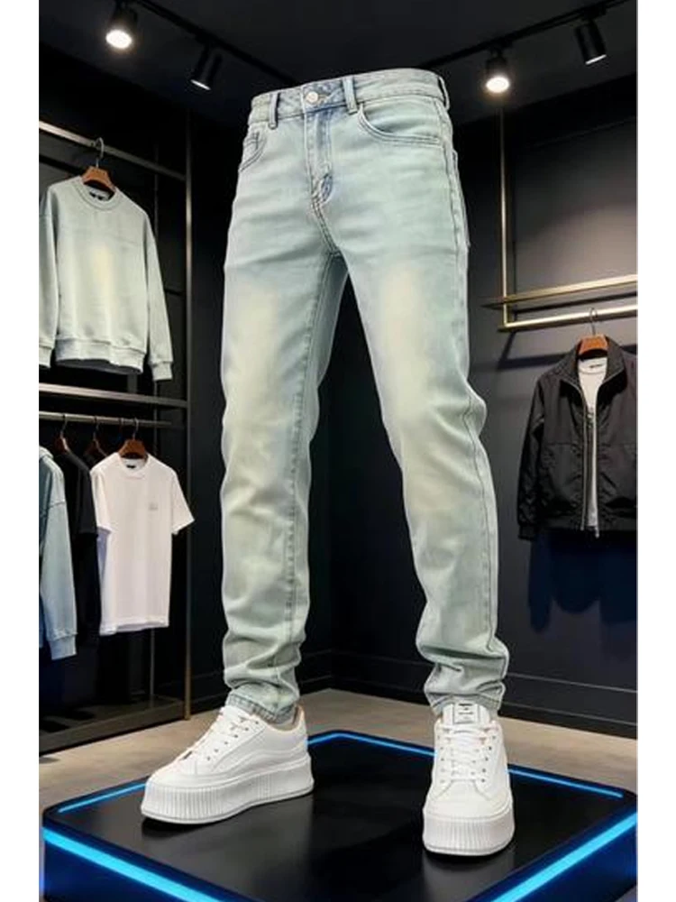 

Мужские джинсы в американском ретро-стиле, облегающие, эластичные, прямого кроя, повседневные, слегка расклешенные, CleanFit, для уличной моды