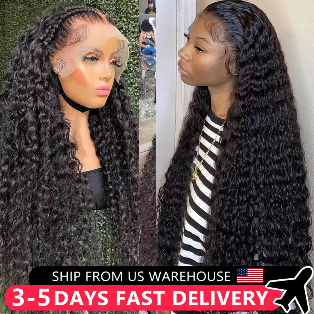 200 Density Deep Wave 13x6 HD Transparent Lace Front Human Hair Wigs Indian Water Curly 13x4 Lace Frontal Wig For Women MYLOCKME