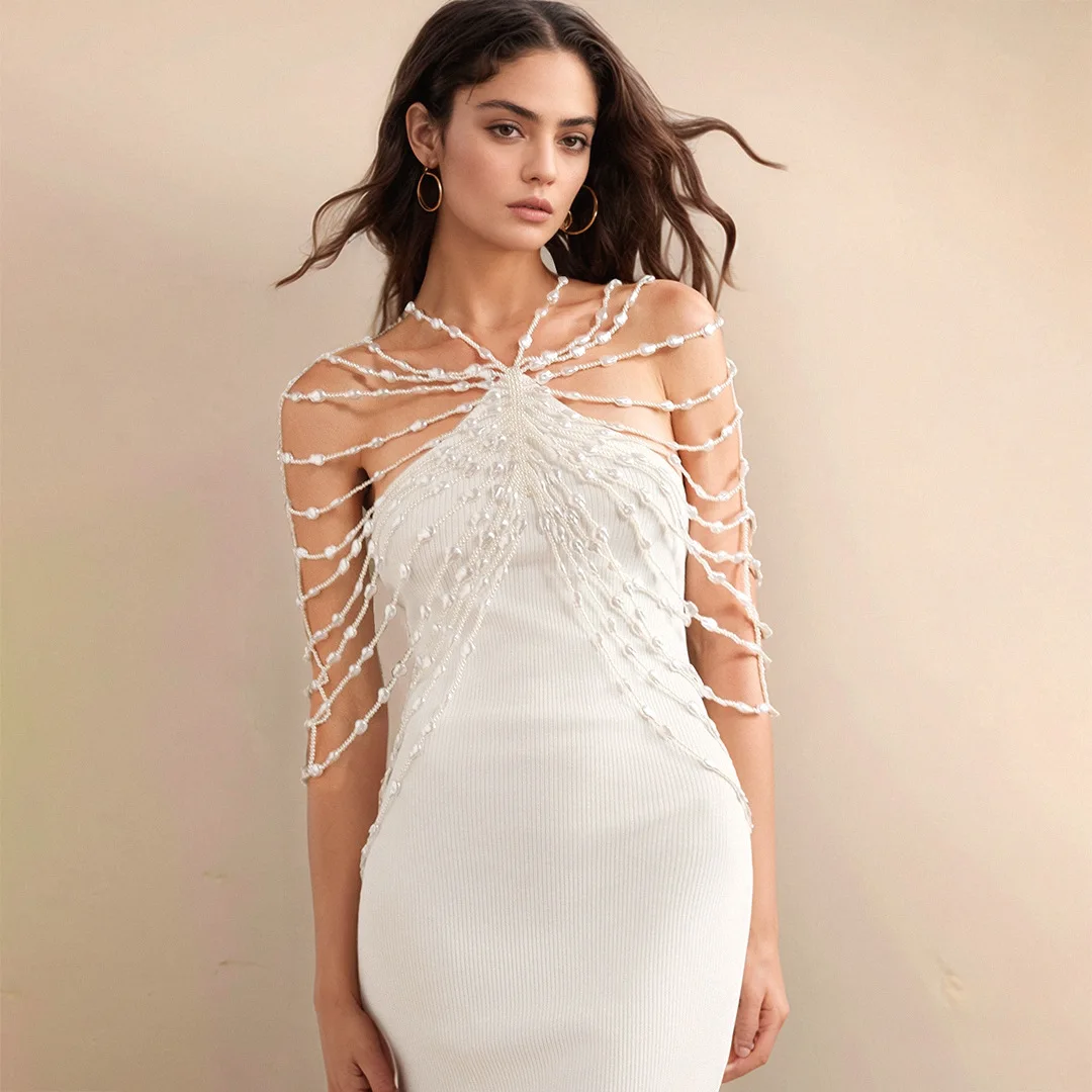 

Женские топы ручной работы, новая жемчужная цепочка для тела, элегантные топы из бисера, топы на бретелях с бисером, корсет, укороченный топ, женский