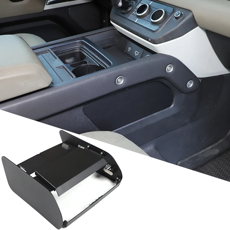 

For Land Rover Defender 20-24 Car Center Console Lower Safe Password Lock Strongbox Organizer Metal Storage Safety Box Key Lock