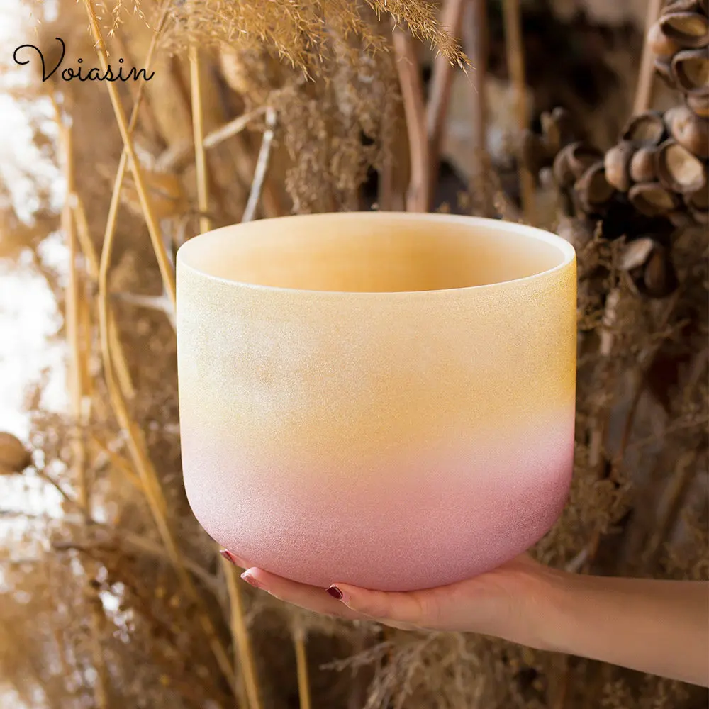 8-12inch Pure Quartz Crystal Singing Bowl, Golden Rose Pink, Sound Therapy Meditation, 440/432Hz, with Mallet,O-Ring