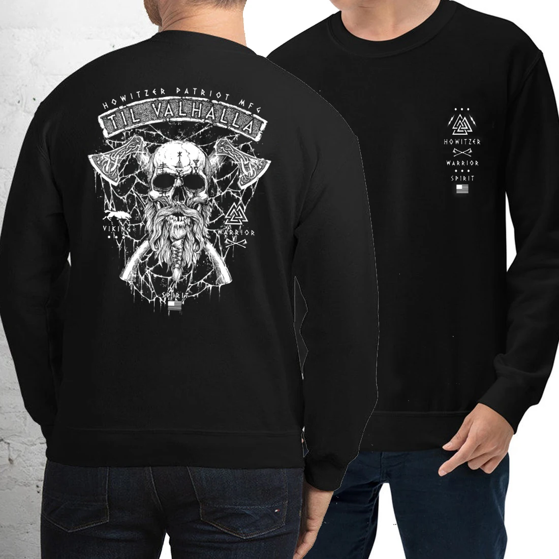 

Til Valhalla. Nordic Warrior Spirit Viking'er Skull Military Grunt Sweatshirt 100% Cotton Comfortable Casual Mens Streetwear