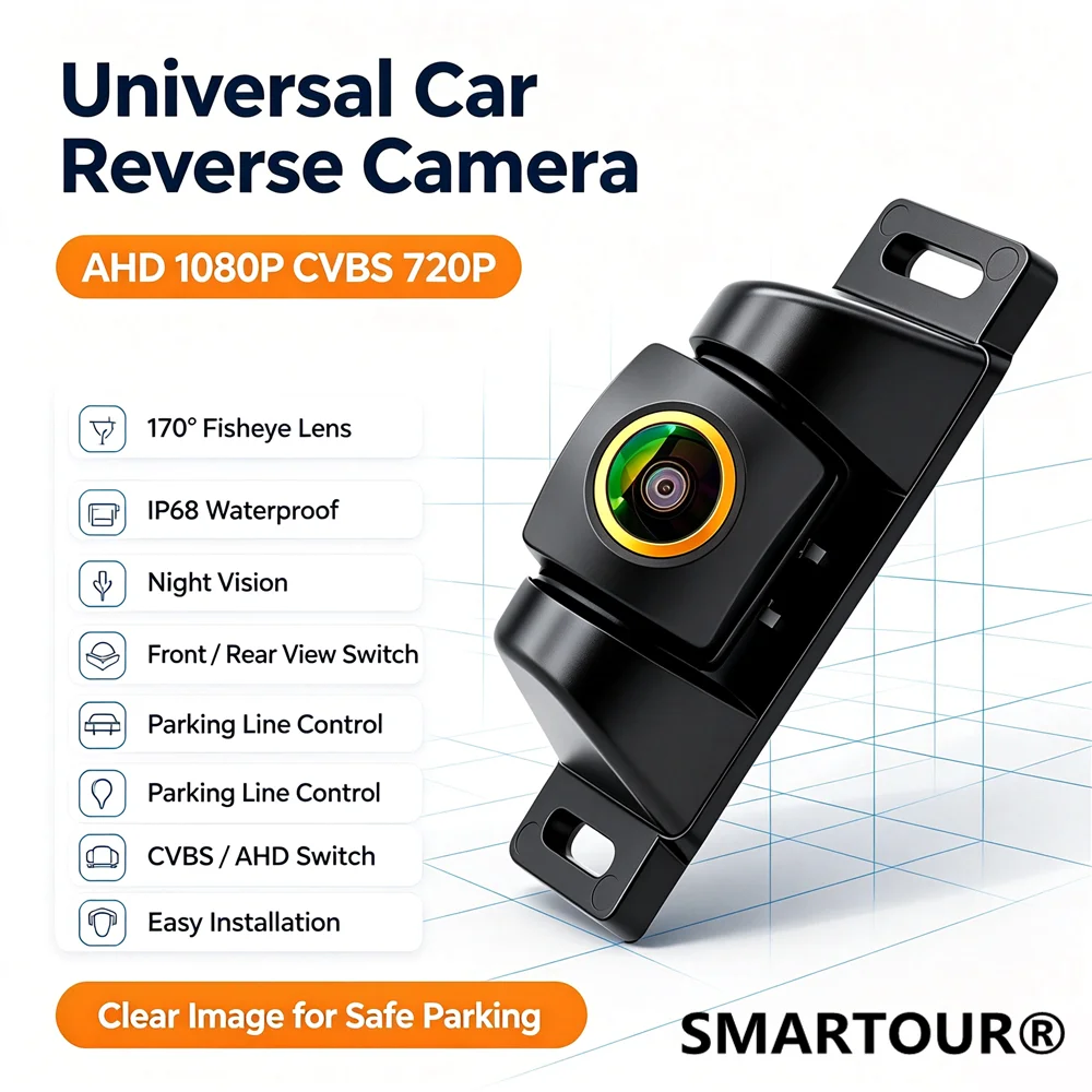 AHD 720P CCD Fisheye Auto-Rückfahrkamera 170° °   Weitwinkel-CVBS-NTSC-schaltbares Front-/Rückfahrkamera-System, wasserdicht, für Fahrzeugparken