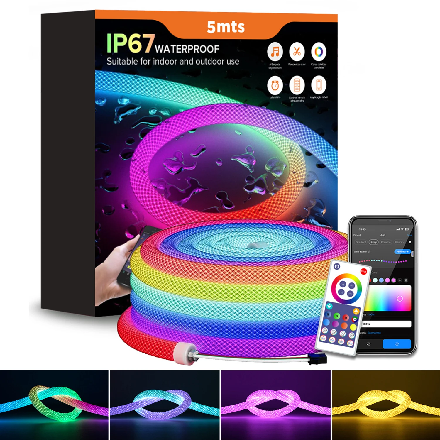

Bluetooth WIFI Control Round Reticulate Neon LED Strip 360 Degree Smart RGBIC Flexible Silicon Light Tape IP67 Waterproof