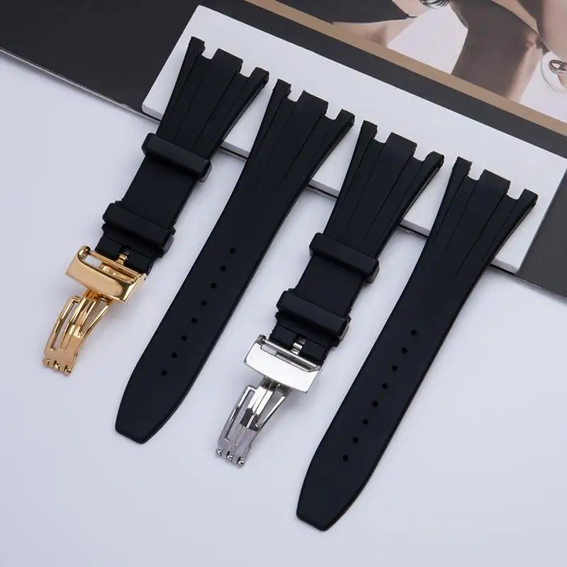 

MAISITU 28mm Soft Rubber Watchband For AP Strap For 15710 15703 Royal Oak offshore Watch Band Black Fold/Pin Buckle Accessories