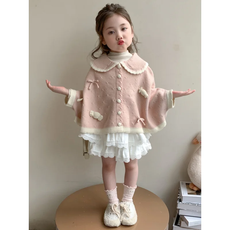 

Girls' Knitted Cardigan Autumn and Winter Clothing2025New Style Children's Fashionable Sweet Festive Sweater Girl Baby Top Coat