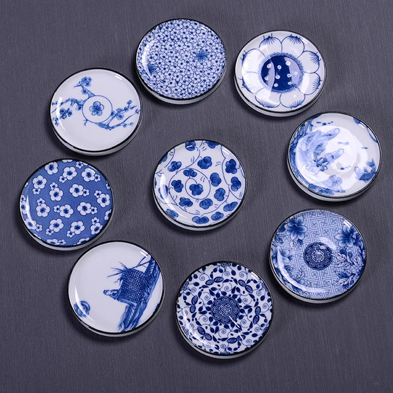 Chinese Style Round Flowers Blue and white Porcelain Coaster Teacup Pad Mat