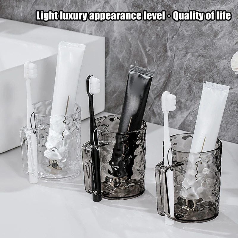 Transparent Light Luxury Water Ripple Toothbrush Cup With Handle Family Couple Toothbrush Cup Bathroom Storage Shelves