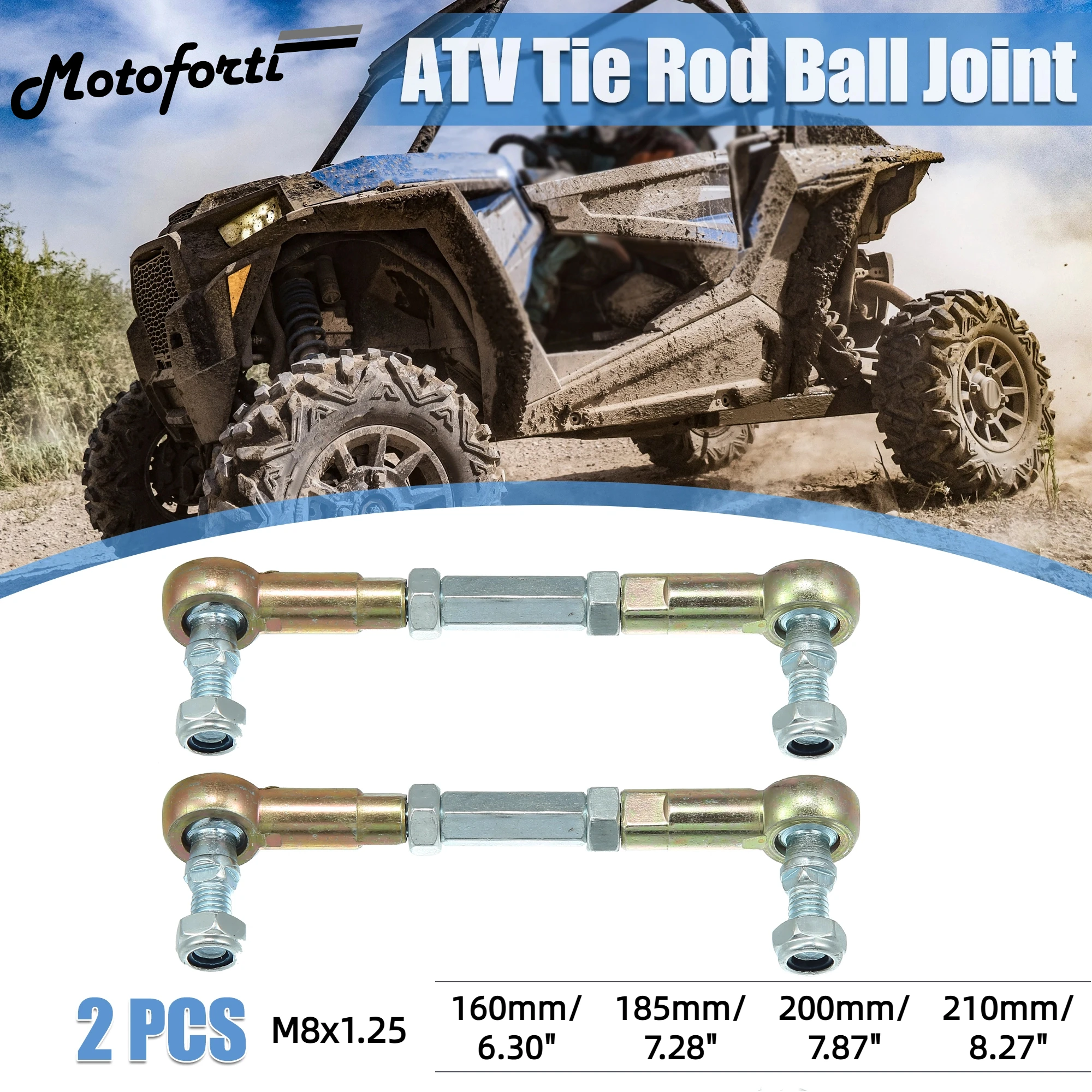

Motoforti 2pcs M8 160mm 185mm 200mm 210mm Steering Tie Rod Ball Joint for 50cc 70cc 90cc 110cc 125cc 150cc 200cc 250cc ATV