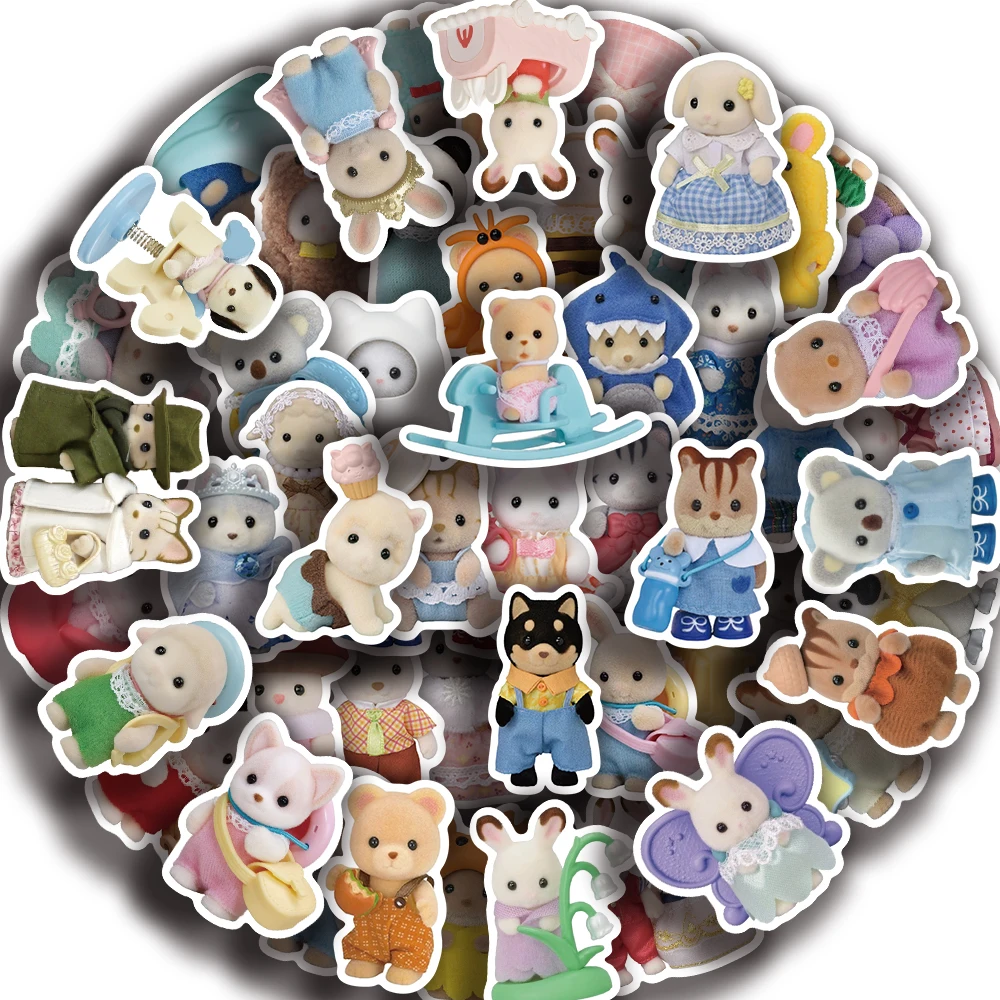 55pcs Sylvanian Families Calico Critter Sticker Waterproof Decoration DIY KawaiDecal Car Journal Laptop Phone Diary Toy Sticker