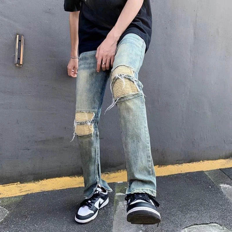 Jeans for Men Vintage Hole Ripped Hip-hop Trashy Individual American Style High Street Slim Casual Handsome Creativity Spring