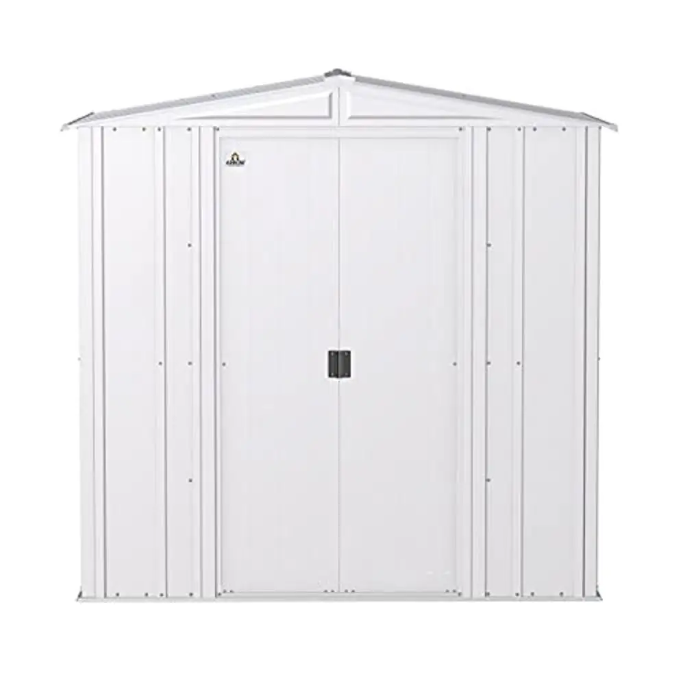 

Steel Outdoor Storage Shed 6x5 Heavy Duty Galvanized Construction Valspar Polyester Finish Sliding Doors USA Made Low Gable Roof