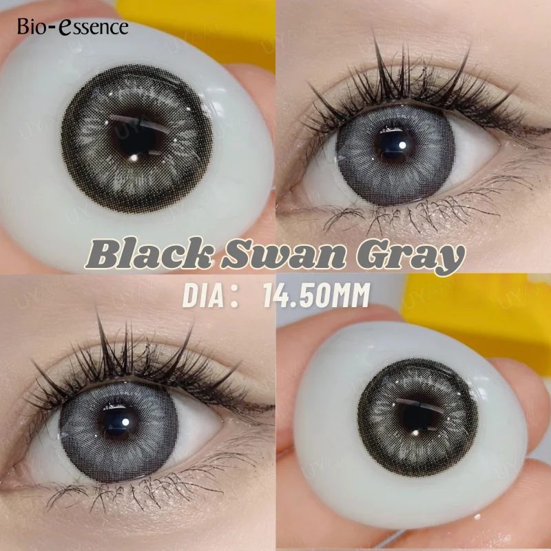 Bio-essence 1Pair Colored Contacts Lenses with Myopia Yearly Use Black Gray Korean Big Eyes Contact Student Pupils Fast Delivery