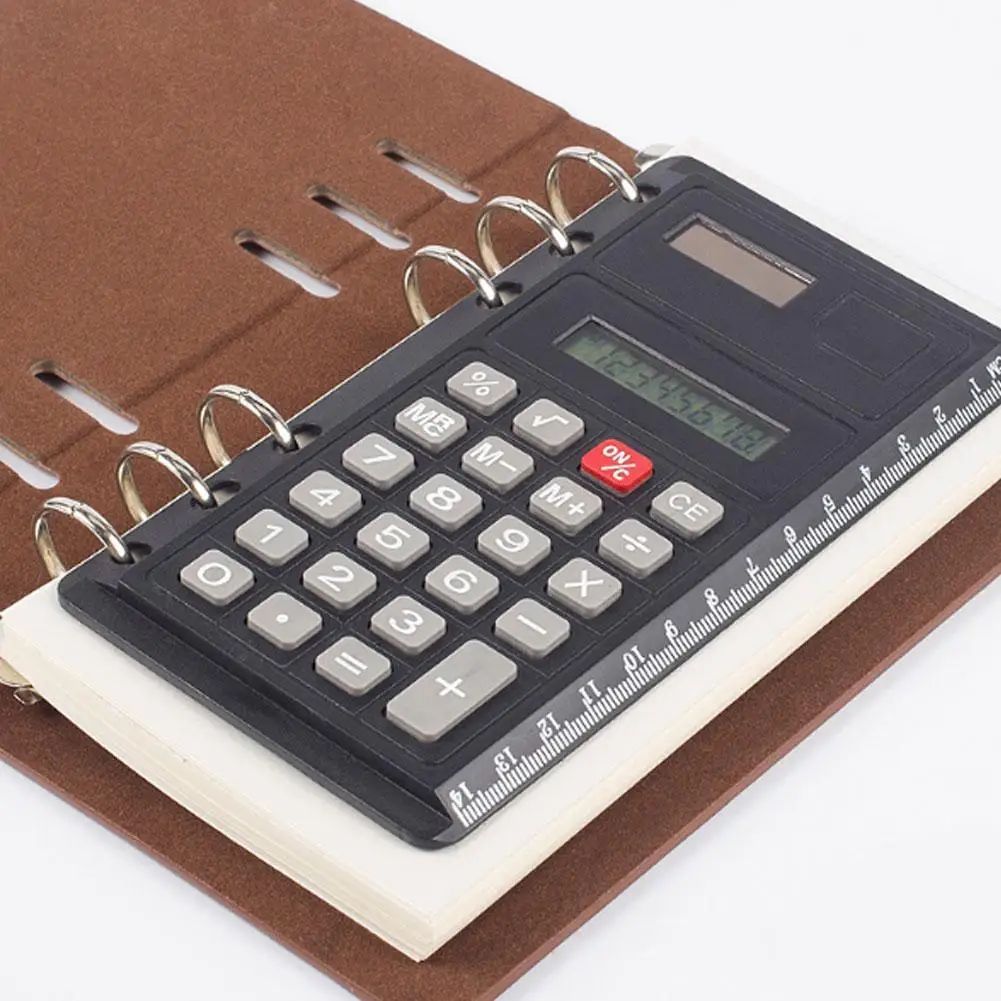 Loose Leaf Notebook with Built-in Calculator 6-Ring Planner for Office Learning Office Accessory Tape Ruler Calculator