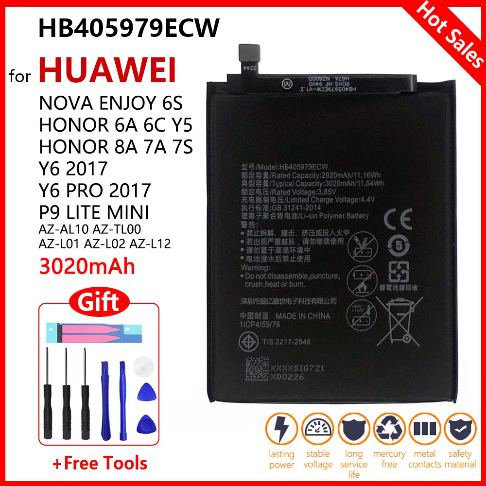 HB405979ECW 3020mAh Battery For Huawei Nova Enjoy 6S Honor 6C Y5 2017 P9 lite mini AZ-AL10 TL00 L01 L02 L12 8A/8S Mobile Bateria