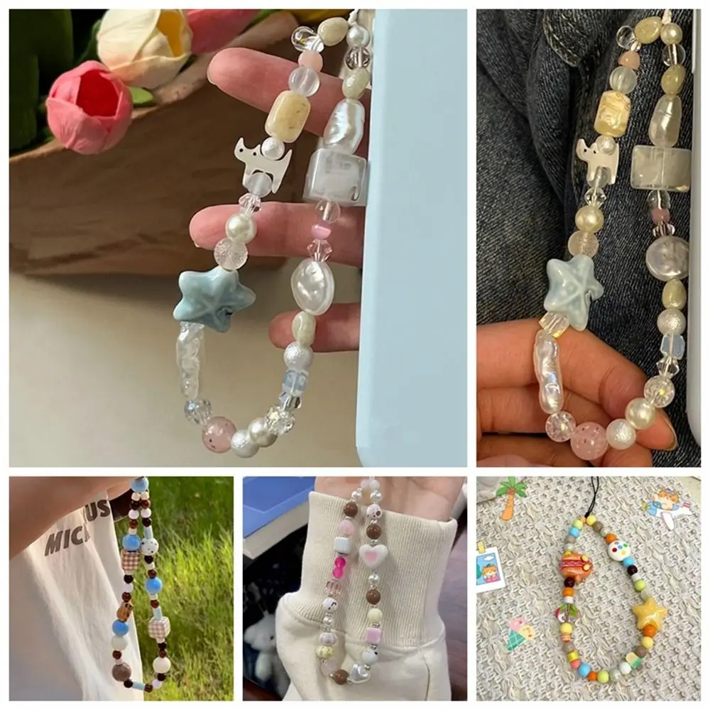 

Telephone Decor 3D Star Beaded Phone Chain Pearl Cat Hanging Cord Phone Strap Handmade Pendant Mobile Lanyard Women Girls