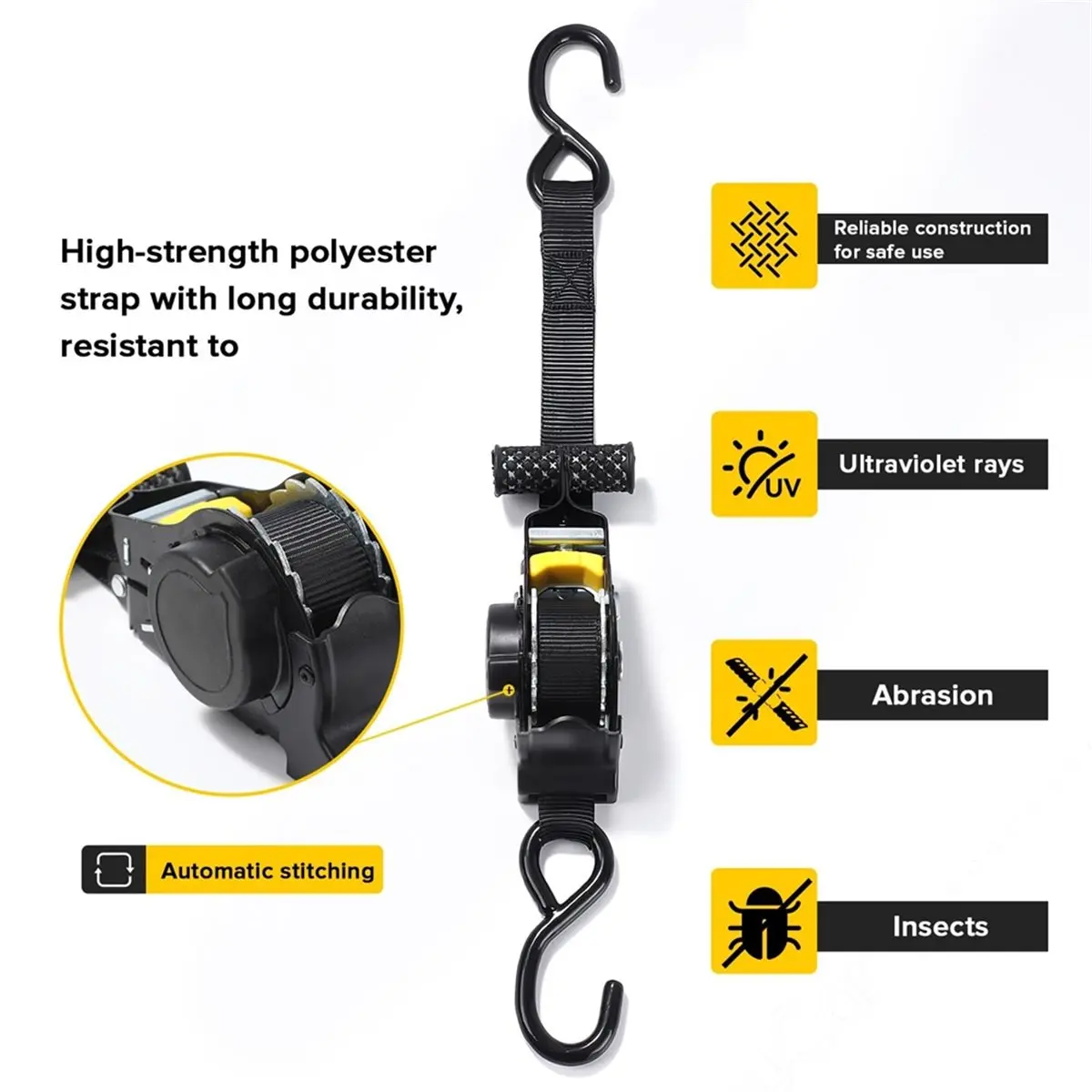 2026 Trend 2Pcs Retractable Ratchet Tie Down Straps - 680kg Guaranteed Max Break Strength,Use for Boat, Securing Cargo