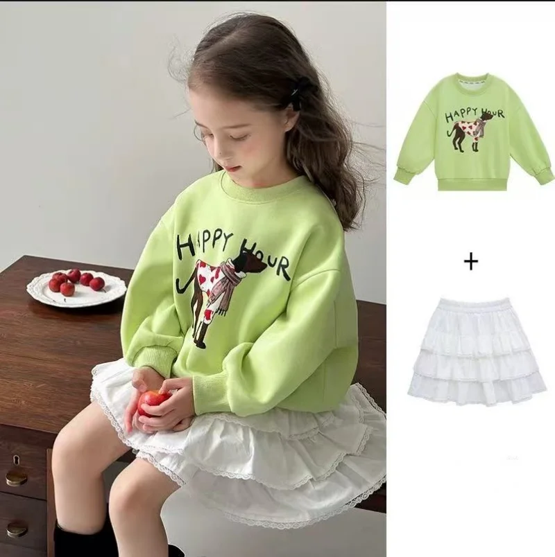 

Girls Sweater 2025 Spring and Autumn New Children's Casual Cartoon Round Neck Middle and Large Children With The Tops