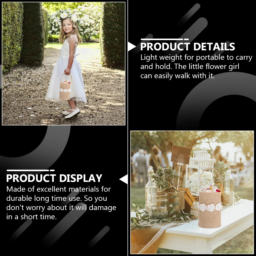 

2 pcs Girl Basket Linen Burlap Wedding Candy Holder Banquet Decor Storage Baskets Wedding Basket Decor For Bridal Party