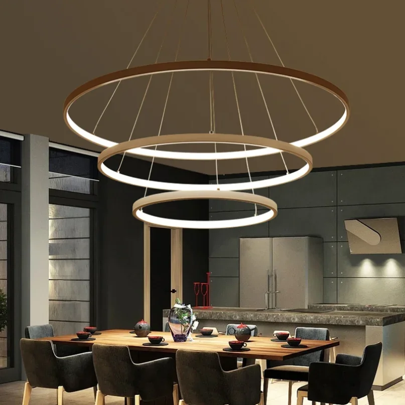 60CM 80CM 100CM Modern Pendant Lights For Living Room Dining Room Circle Rings Acrylic Aluminum Body LED Ceiling Lamp Fixtures