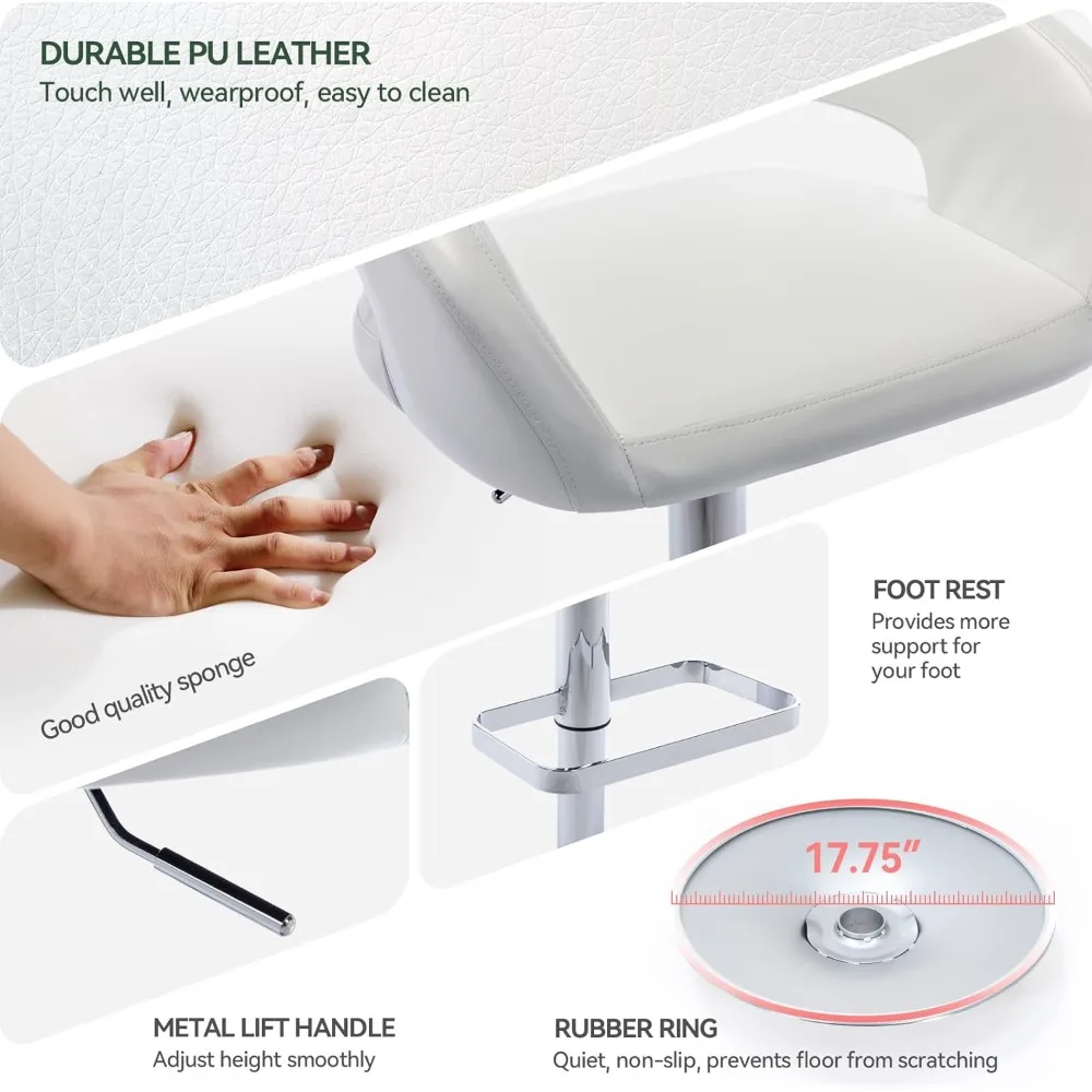 Adjustable Bar Stool with Hollow Back and Arms, Modern PU Leather Swivel Barstool - Airlift Counter Chair for Kitchen & Dining R