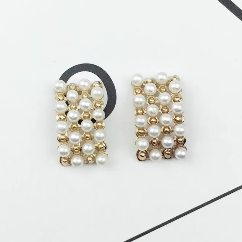 10*18MM 20Pcs/Lot Pearl Decoration Rectangle Arc-Shaped Gold Base Hair Embellishment Buttons