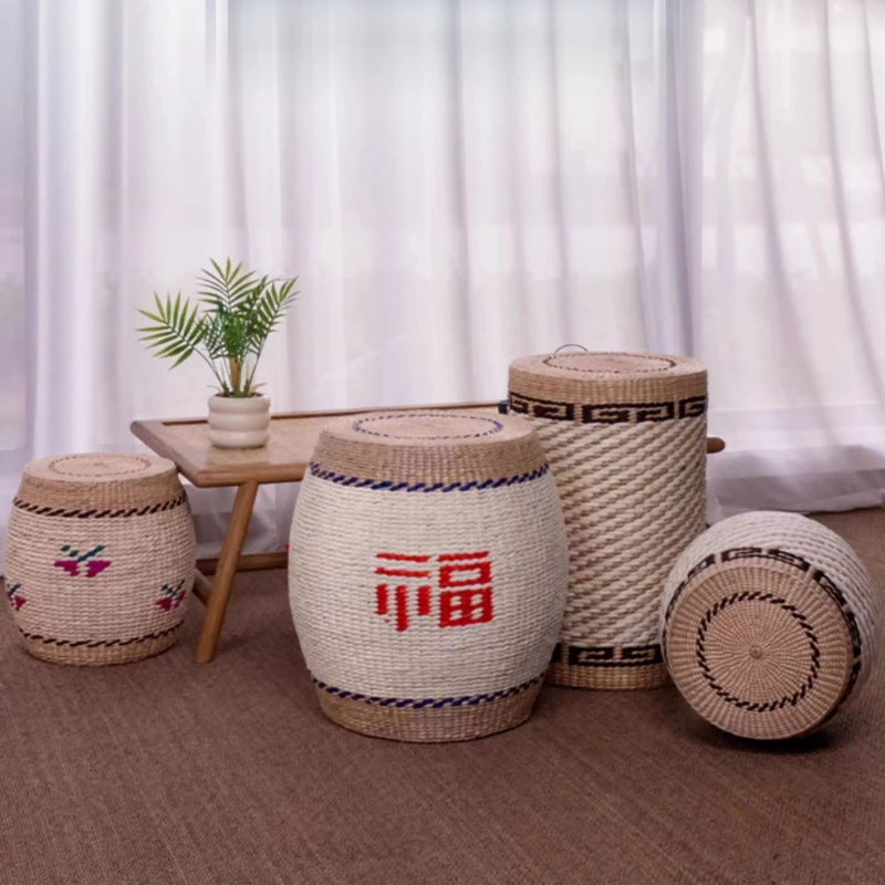 

Круглое напольное сиденье для гостиной, прихожей, барабанный табурет, османский табурет из натурального волокна для пеленания обуви, тканый соломенный чайный столик, табурет