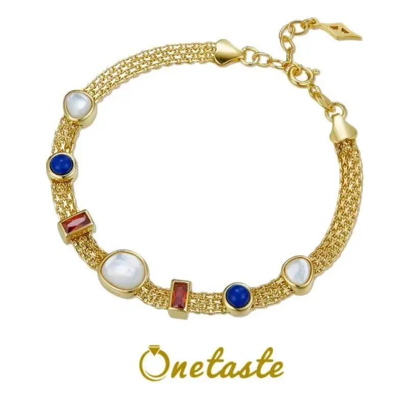 

Lapis Lazuli White Mother of Pearl CZ 925 Silver Gold Plated Charm Bracelets For Women French Trendy Dainty Bracelet Luxury Gift