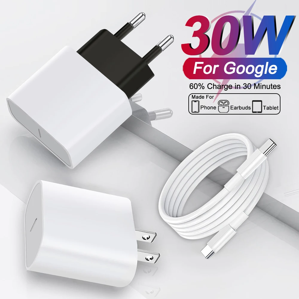 Original PD 30W Fast Charger For Google Pixel 9A 9 8 7 10 Pro XL Fast Charging Date Cable For Google Pixel Charger Phone Adapter