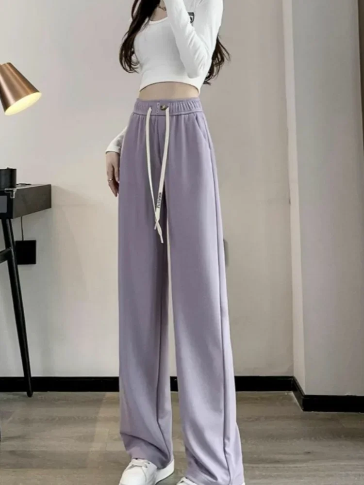 

Female Trousers Long Elastic Waist Women's Pants Drawstring Fluid Autumn Winter Original Aesthetic Vintage Chic and Elegant G