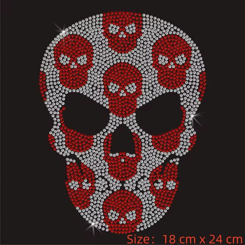 

2PC/Lot Skull Iron on Rhinestone Transfer Motifs Hot Fix Crystal Applique Patches for Shirts Fashion Accessory DIY Craft