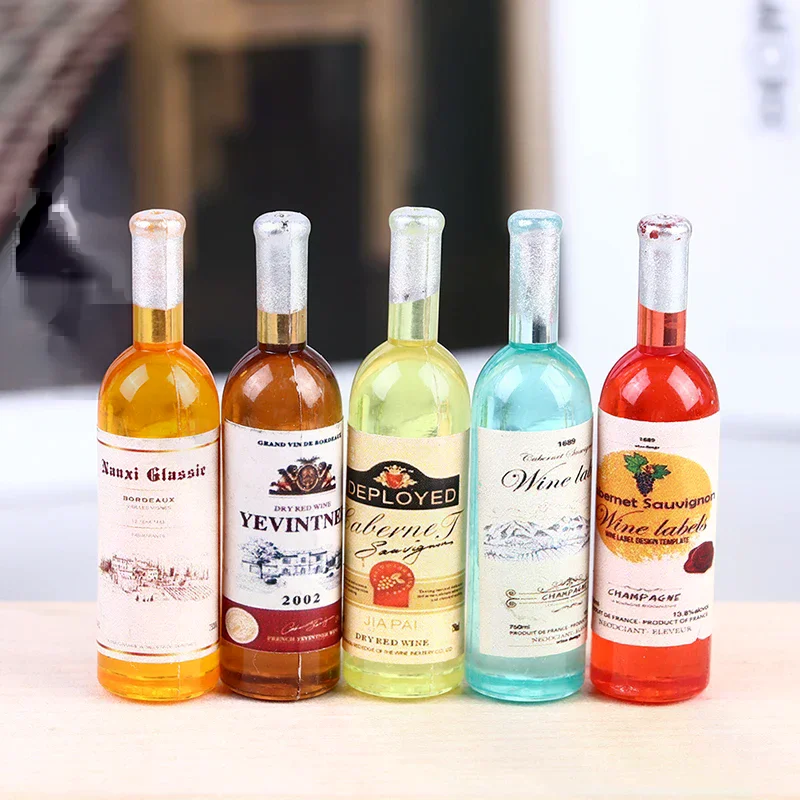 5PCS 1:12 Dollhouse Miniture Simulation Wine Bottle Kitchen Living Room Decoration Accessories For Doll Home Decor Props
