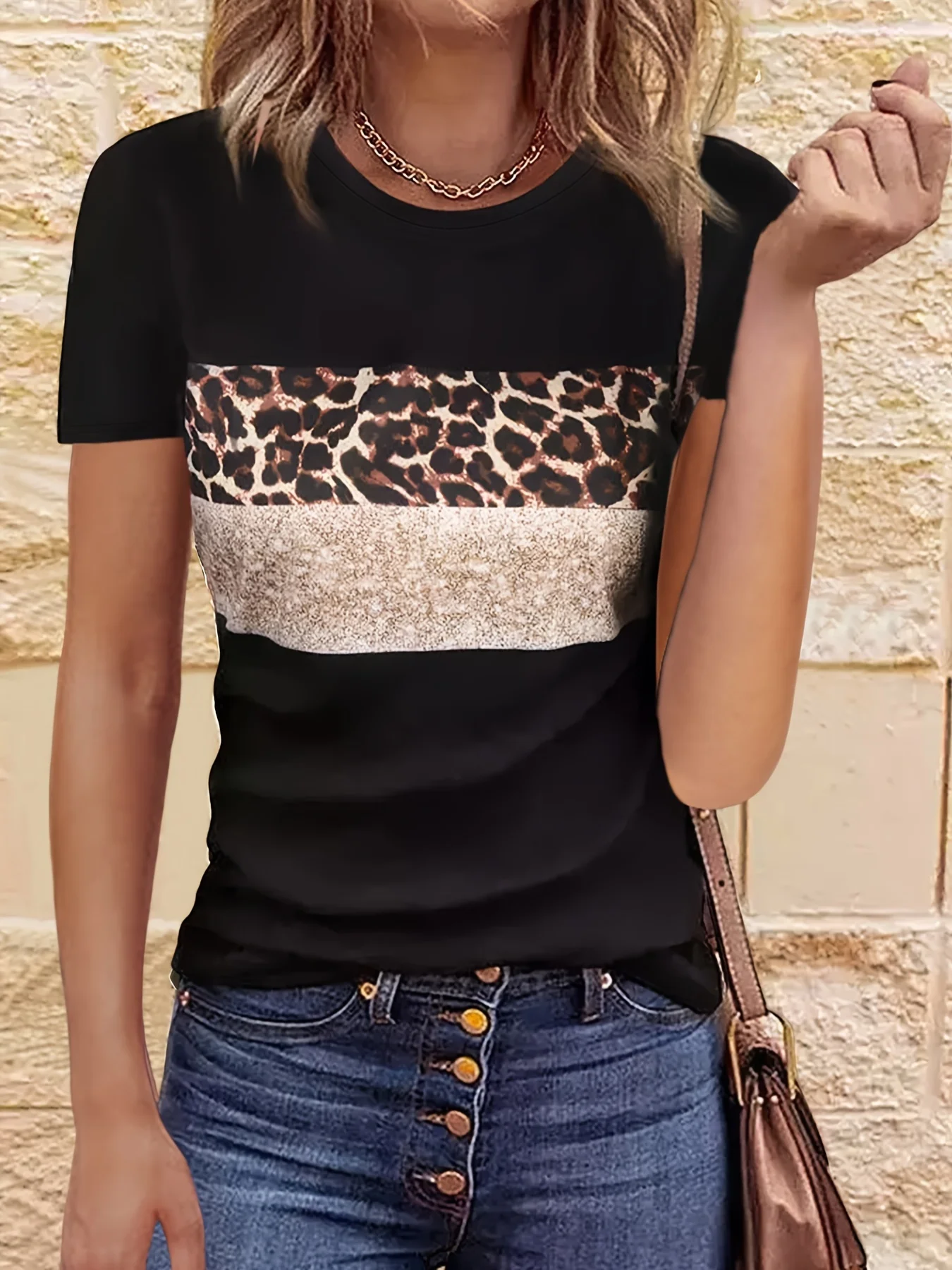 Women Summer Casual Leopard Printed Tee Shirt Casual O Neck Short Sleeve Tops Ladies Basic Classic Tee Shirt