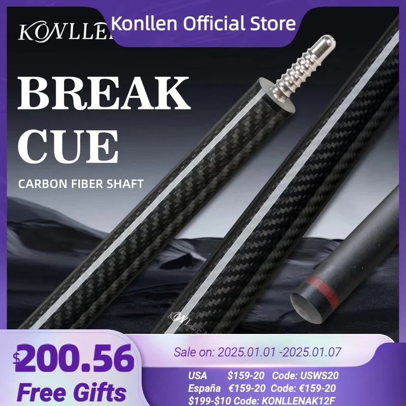 KONLLEN Break cue Pool cue Stick Carbon Fiber Shaft 13mm Tip Punch Cue 1/2 spint  58