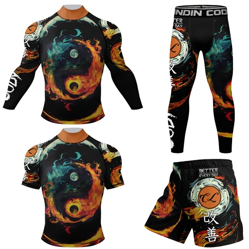 Imagen 2 del producto Ropa de artes marciales con cuello simulado para hombre, traje de protección contra sarpullidos MMA hecho a medida, alta calidad, Bjj, Fitness/Grappling, conjuntos cortos y protección contra sarpullidos