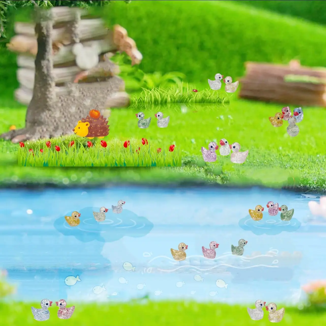 200/100pc Mini Resin Ducks Mini Glitter Ducks Colorful Tiny Plastic Miniature Duck Figures for Fairy Garden Moss Landscape Decor
