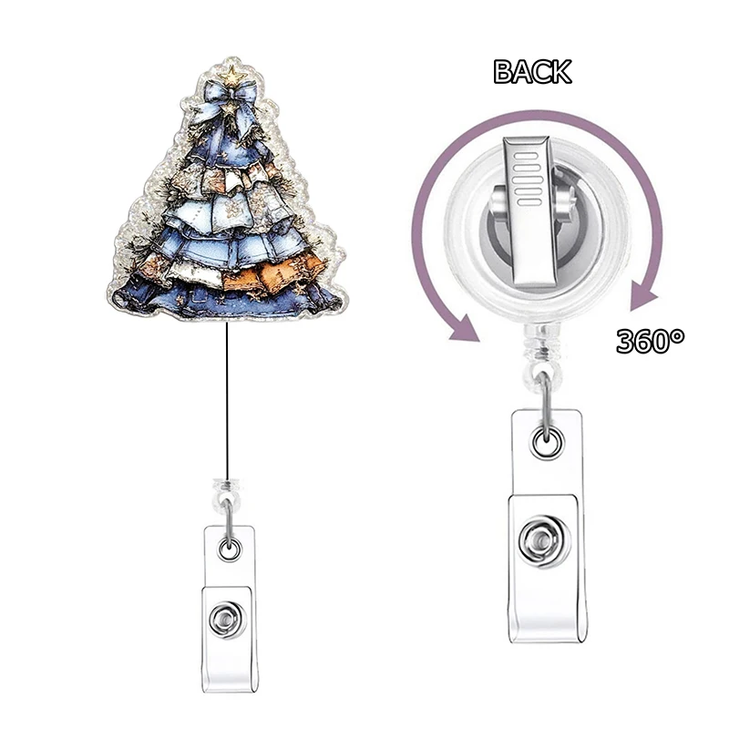 بكرة شارة شجرة عيد الميلاد مع مشبك قابل للسحب، حامل شارة بطاقة الهوية للممرضات والعطلات اللطيفة، بكرات شارة بطاقة الاسم اللامع