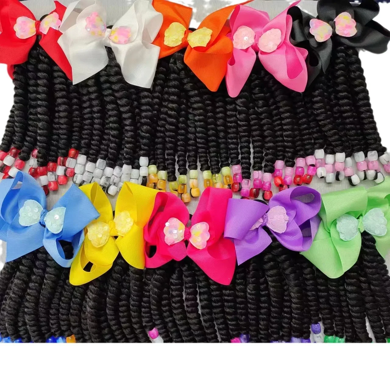 Hot Hair Kids Twist Ponytail Synthetic Laser Glitter Shiny Bling Little Girls Braided Ponytails with Beads Kids