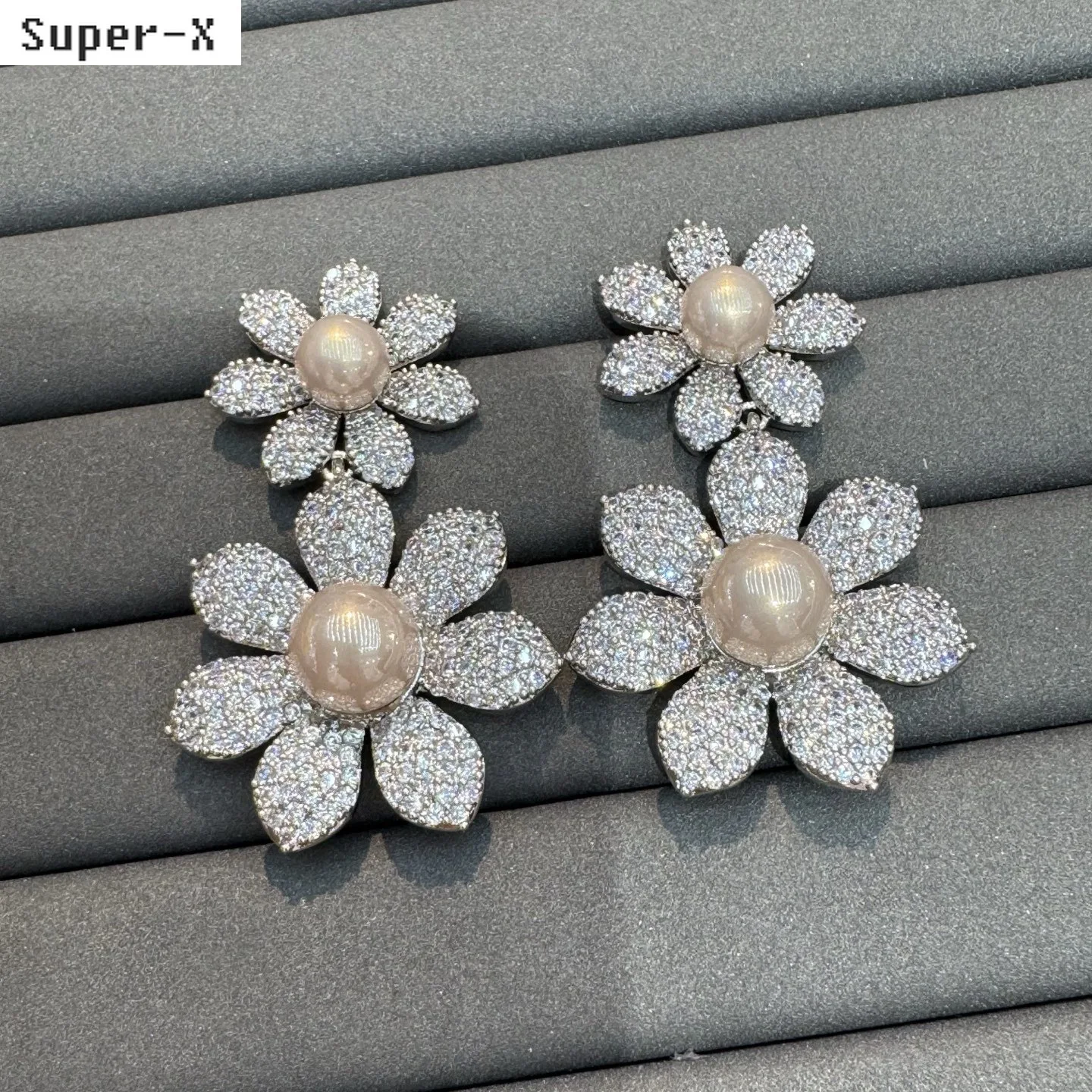 fashion cubic zirconia earrings for women shiny sweet jewelry fushia silver gold color flower dangling earrings dinner party