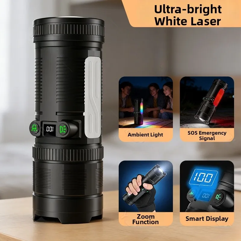 

High Power LED Flashlight Built-in Battery Rechargeable Strong Light Torch Outdoor Camping Hiking Lantern Side COB Dual Switch