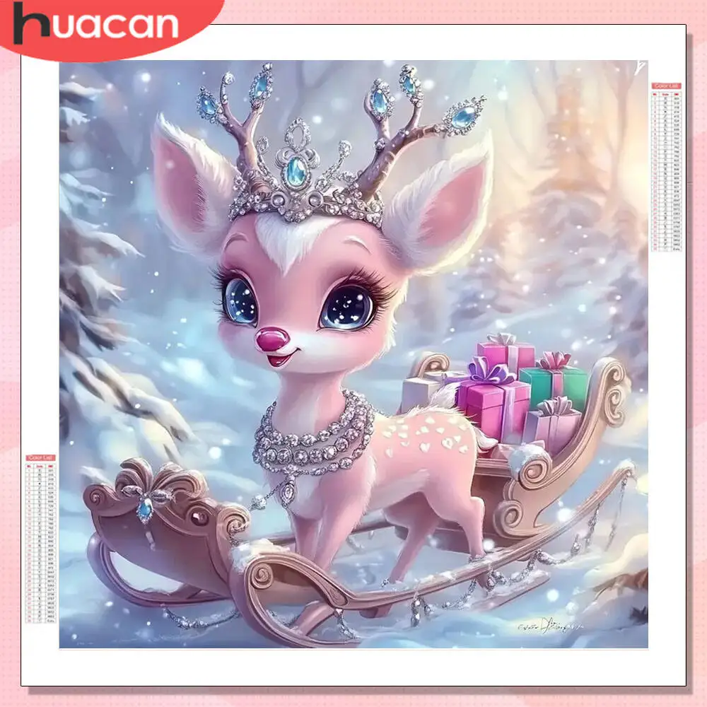HUACAN 5D Diy الماس اللوحة الغزلان الشتاء الحيوان الحفر الكامل جدار ديكور الماس الفسيفساء عبر غرزة