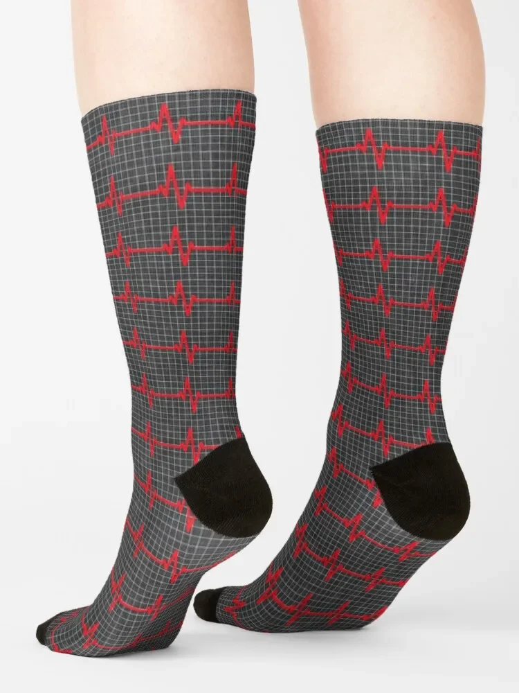 Herzschlag rot auf grauen Socken Set Designer lustige Geschenk Socken Mädchen Männer