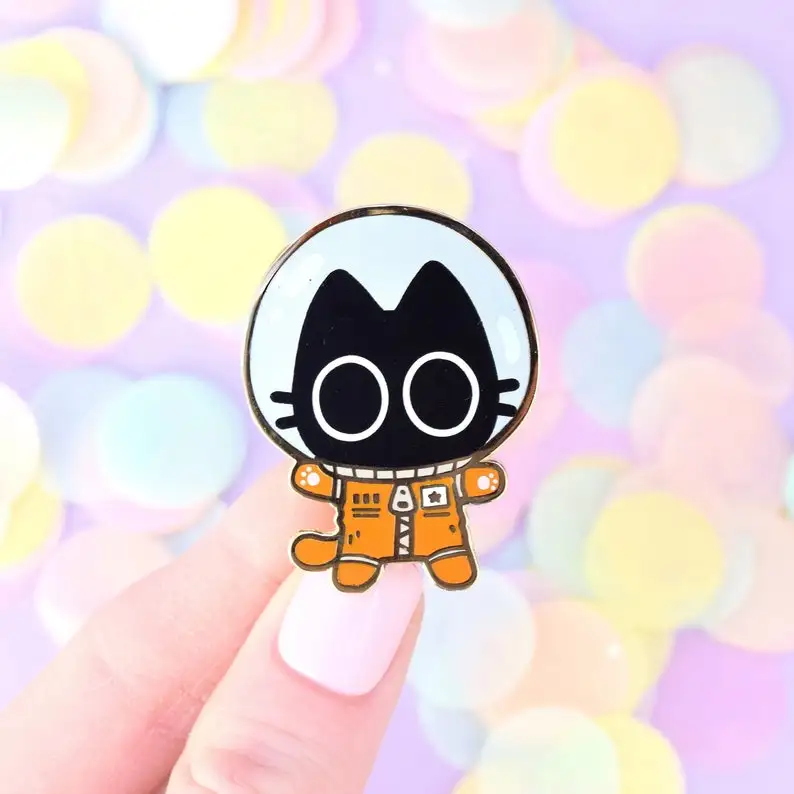 Astro Scaredy Cat Enamel Pin // Black ,  Pin, Kawaii  Cute  Spooky, Space, Astronaut, Backpack, Lanyard