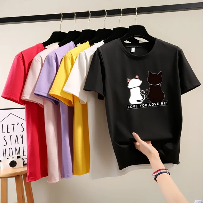 Women T shirt Cartoon Cat Animal Summer Top Ladies Tee Womens Top Female Print T Graphic T-shirt