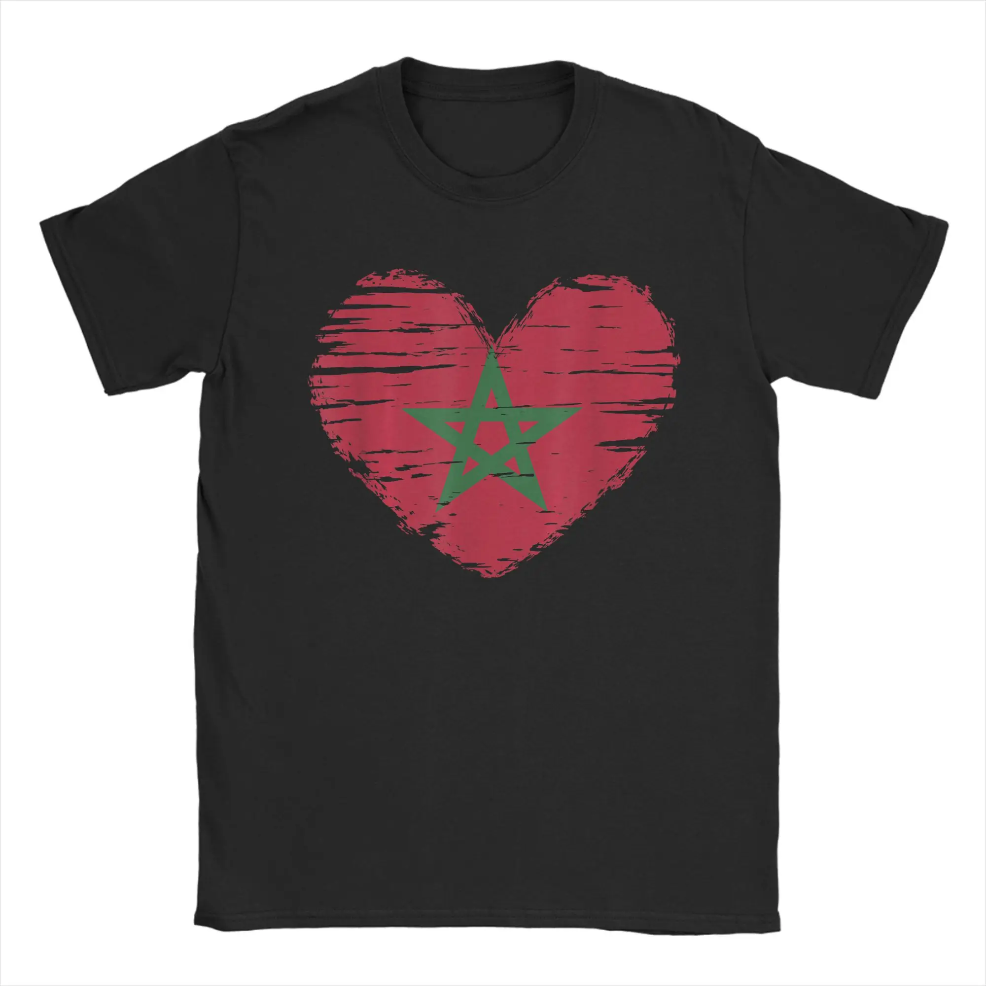Men Morocco Heart Moroccan Flag T Shirt  Pure Cotton Clothes Humorous Short Sleeve O Neck Tee Shirt Birthday Present T-Shirt
