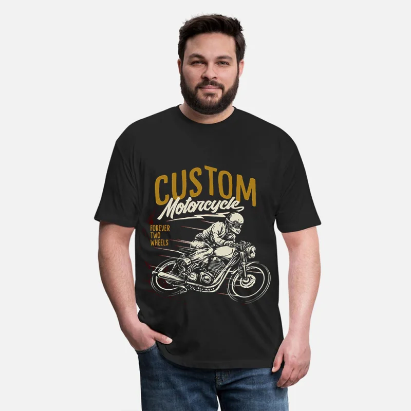 

Forever two wheels Retro Cafe Racer Gift T-Shirt for Racing bikers 100% cotton printed Motorcycle Graphic clothes All size Tops