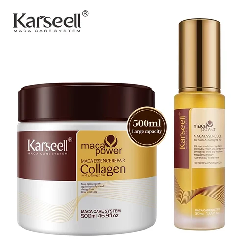 Karseell Tratamiento capilar de colágeno Mascarilla capilar de reparación profunda 500 ml + suero capilar de aceite de argán 50 ml para cabello seco y dañado Todo tipo de cabello
