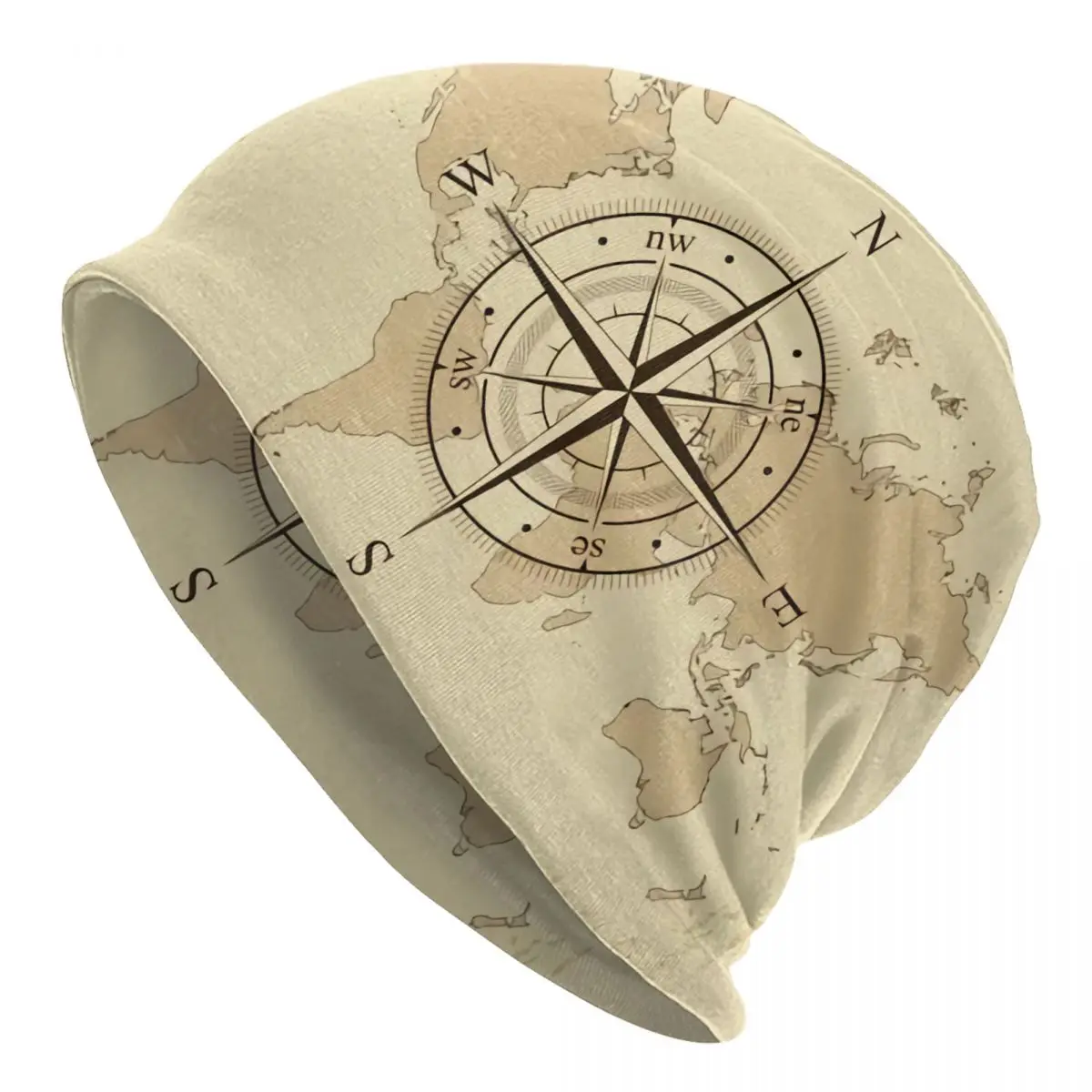 Ancient Map Compass Skullies Beanies Caps Fashion Winter Warm Women Men Knitted Hat Adult Unisex Direction Camper Bonnet Hats